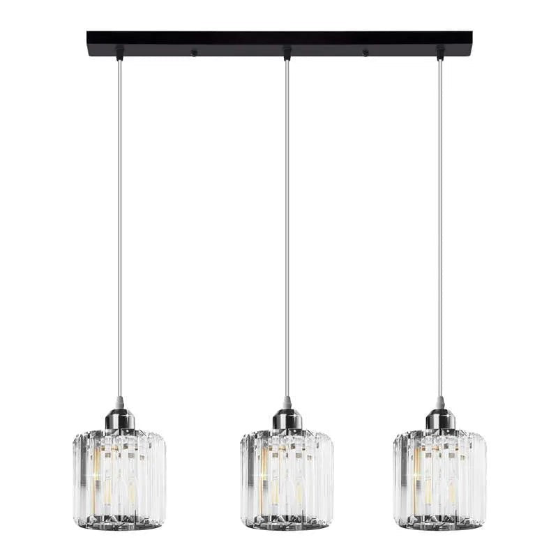 3-Light Pendant – Wine Bottle, Crystal or Wire Cage Shades, E27 - Standard, Crystal Cage Chrome, Bar, T45 LED Bulb 4W