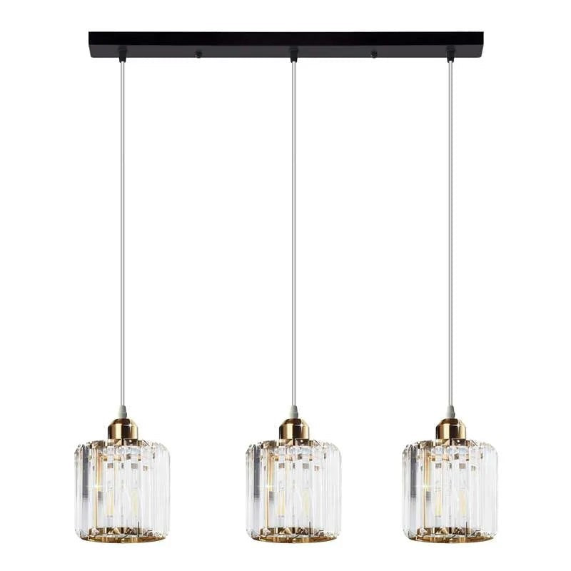 3-Light Pendant – Wine Bottle, Crystal or Wire Cage Shades, E27 - Standard, Crystal Cage Gold, Bar, T45 LED Bulb 4W