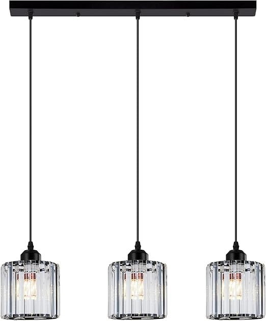 3-Light Pendant – Wine Bottle, Crystal or Wire Cage Shades, E27 - Standard, Crystal Cage Black, Bar, T45 LED Bulb 4W