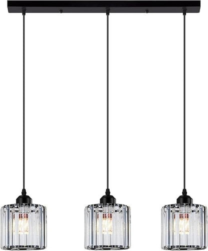 3-Light Pendant – Wine Bottle, Crystal or Wire Cage Shades, E27 - Standard, Crystal Cage Black, Bar, T45 LED Bulb 4W