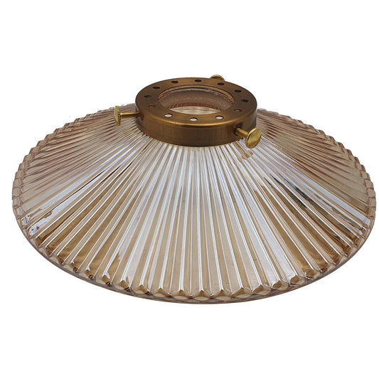 Amber Ribbed Flat Glass Lamp Shade 21 cm – with Shade Ring - 21 cm with French Gold Shade Ring, Amber, Single