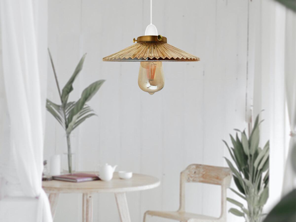 Amber Ribbed Flat Glass Lamp Shade 21 cm – with Shade Ring - photo 6