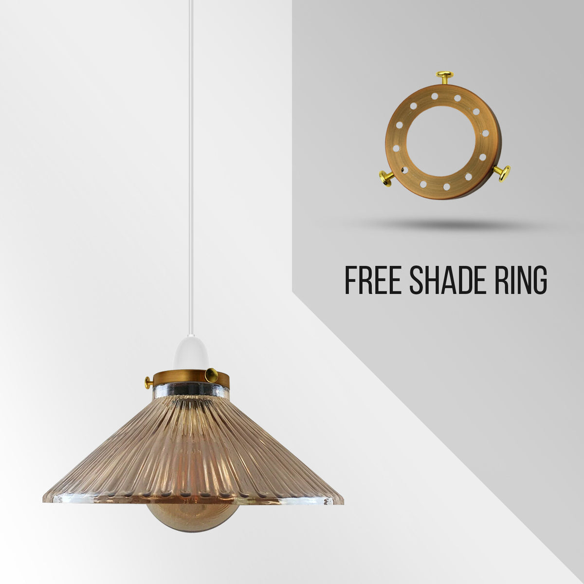Amber Ribbed Flat Glass Lamp Shade 21 cm – with Shade Ring - photo 7