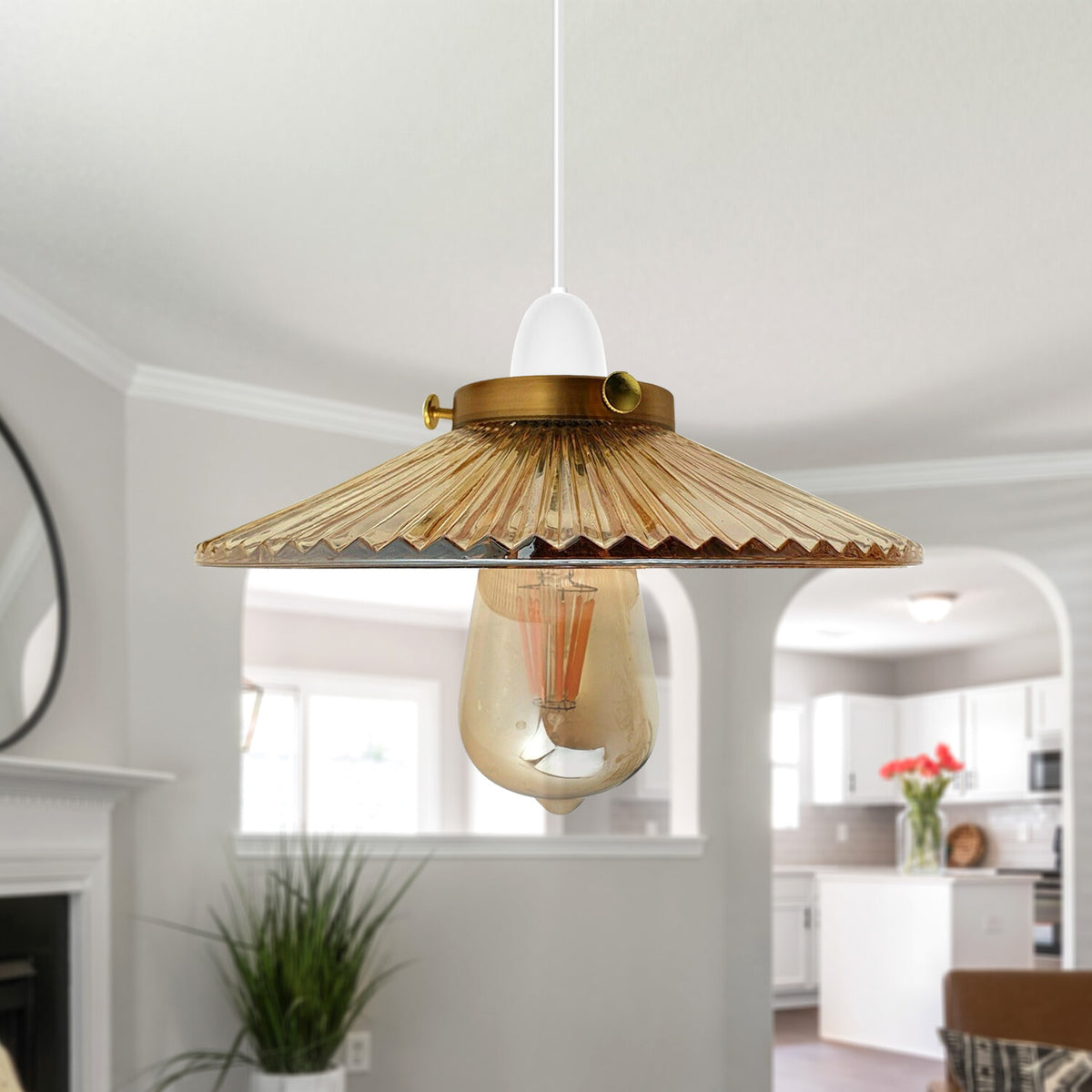 Amber Ribbed Flat Glass Lamp Shade 21 cm – with Shade Ring - photo 3