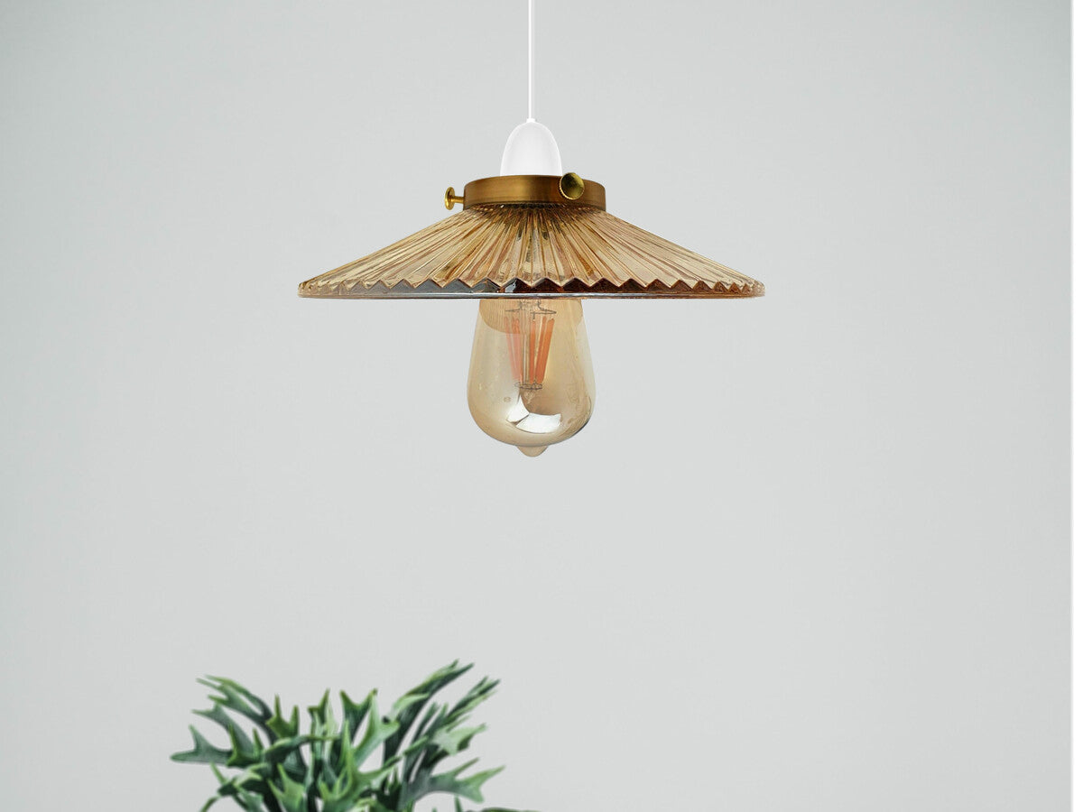Amber Ribbed Flat Glass Lamp Shade 21 cm – with Shade Ring - photo 4