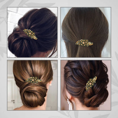 Vintage Floral Hair Barrette – Green Crystals on Gold-Tone Metal, 9 cm - photo 4