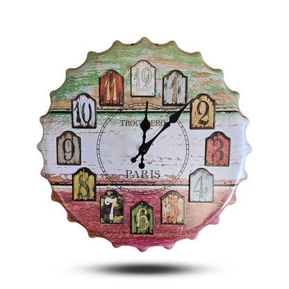 Bottle Cap Metal Wall Clock – 40 cm, Route 66 or Paris Design - Paris