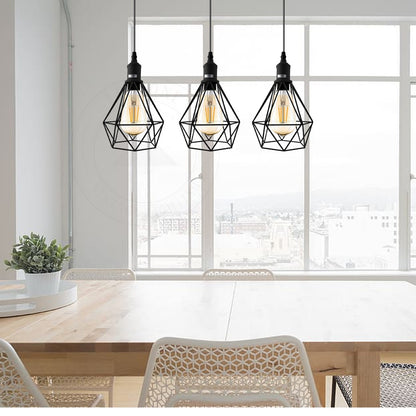 3-Light Diamond Cage Pendant – Black, Round Plate or Bar - photo 4