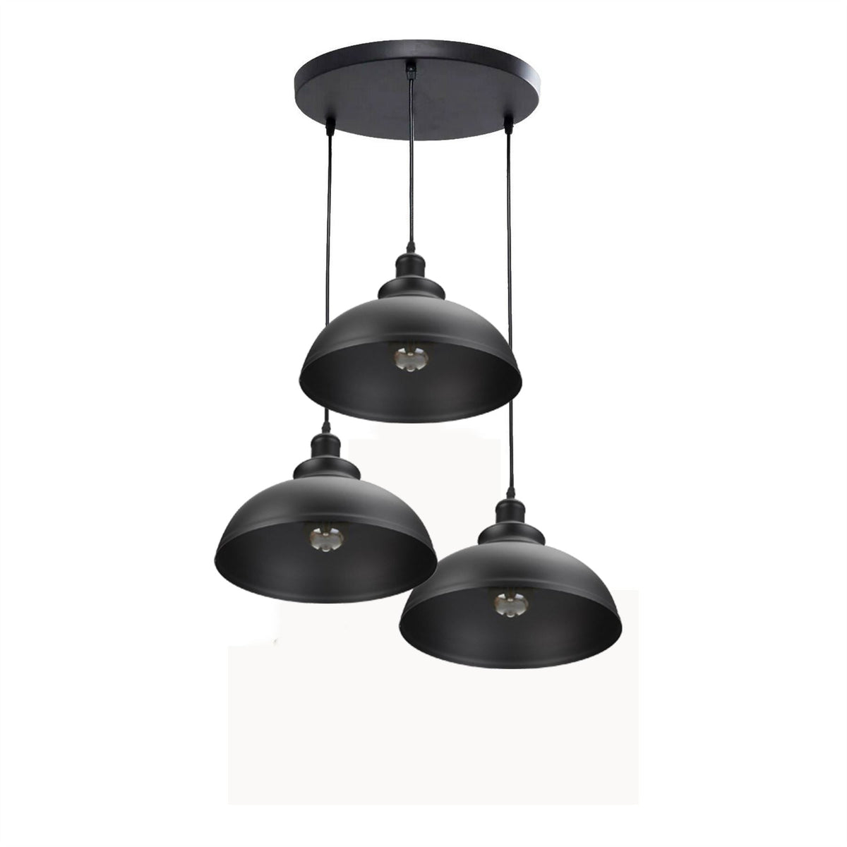 3-Light Diamond Cage Pendant – Black, Round Plate or Bar - Black, Curvy 29 cm Black, Round Plate, Without Bulb