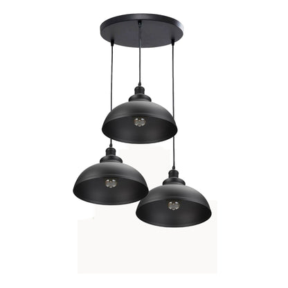 3-Light Diamond Cage Pendant – Black, Round Plate or Bar - Black, Curvy 29 cm Black, Round Plate, Without Bulb
