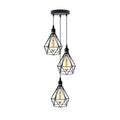 3-Light Diamond Cage Pendant – Black, Round Plate or Bar - Black, Diamond Cage Black, Round Plate, Without Bulb