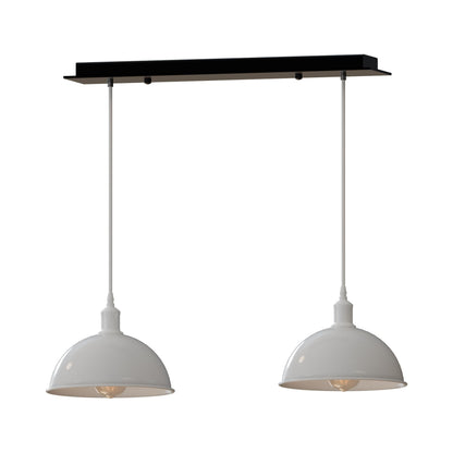 2 Light Dome Bar Pendant – White Shades, 40 cm Black Bar, E27 - photo 6
