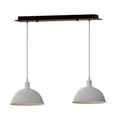 2 Light Dome Bar Pendant – White Shades, 40 cm Black Bar, E27