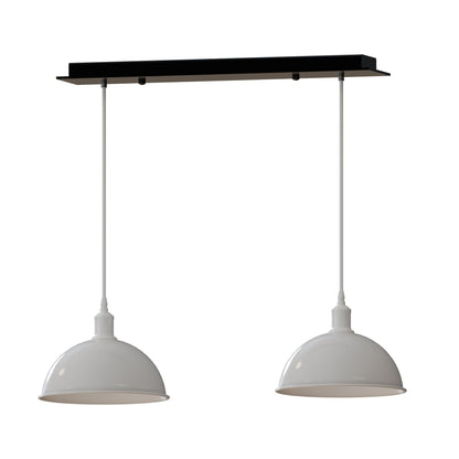 2 Light Dome Bar Pendant – White Shades, 40 cm Black Bar, E27