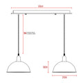 2-Light Dome Pendant on Ceiling Bar – Black, E27