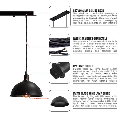 2-Light Dome Pendant on Ceiling Bar – Black, E27 - photo 2