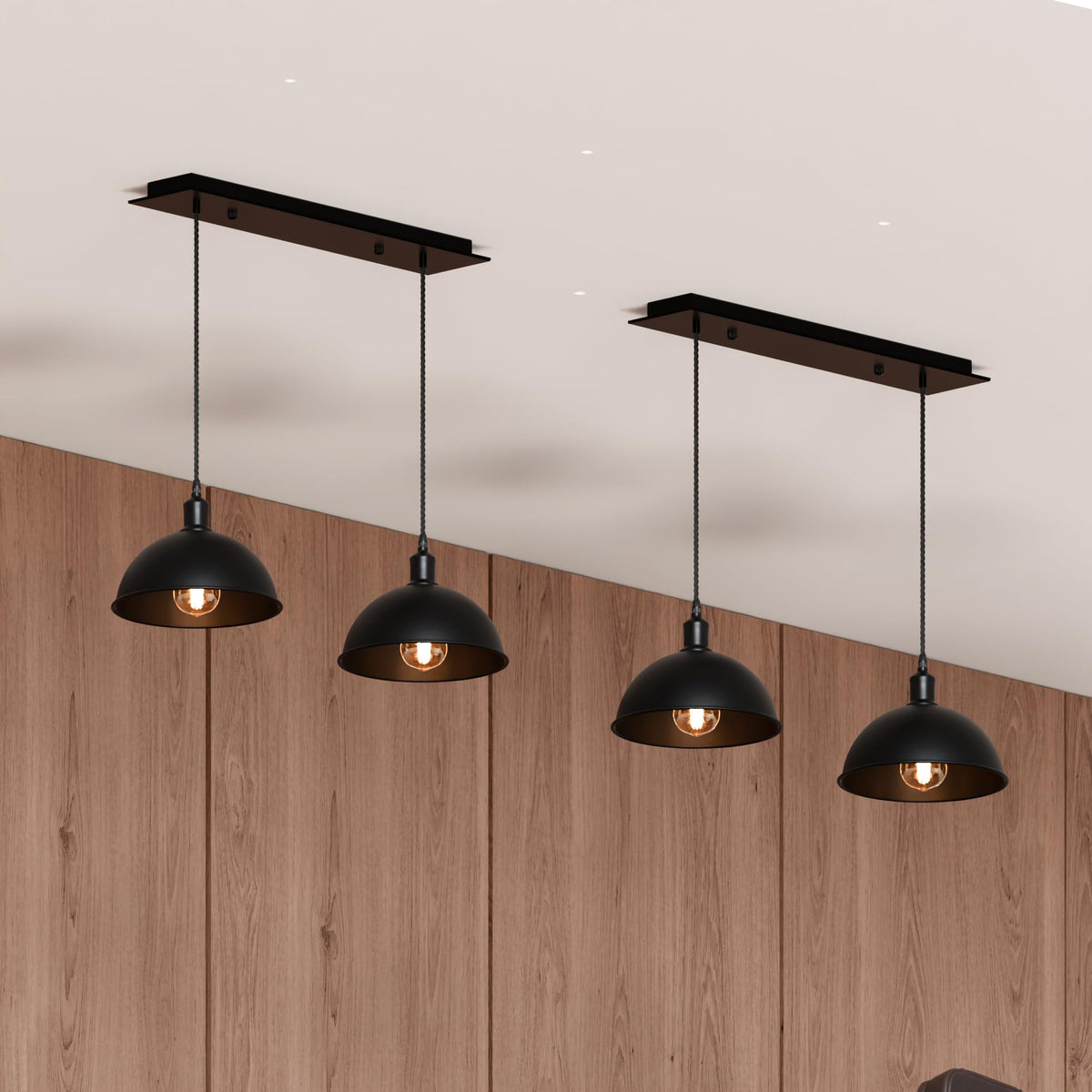 2-Light Dome Pendant on Ceiling Bar – Black, E27 - photo 3