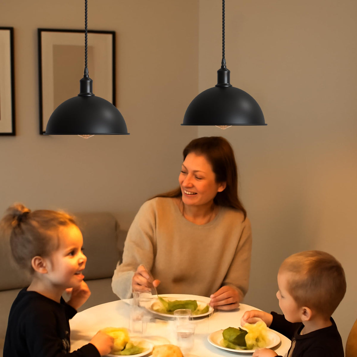 2-Light Dome Pendant on Ceiling Bar – Black, E27 - photo 4