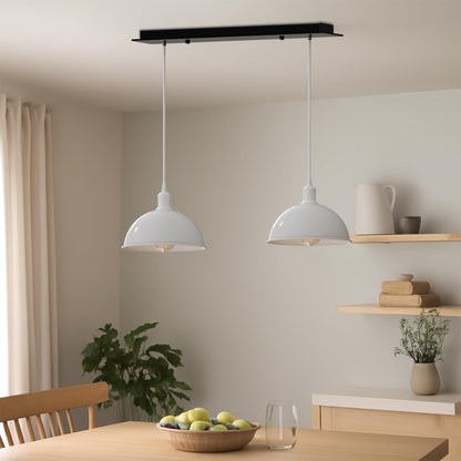 2 Light Dome Bar Pendant – White Shades, 40 cm Black Bar, E27 - photo 4
