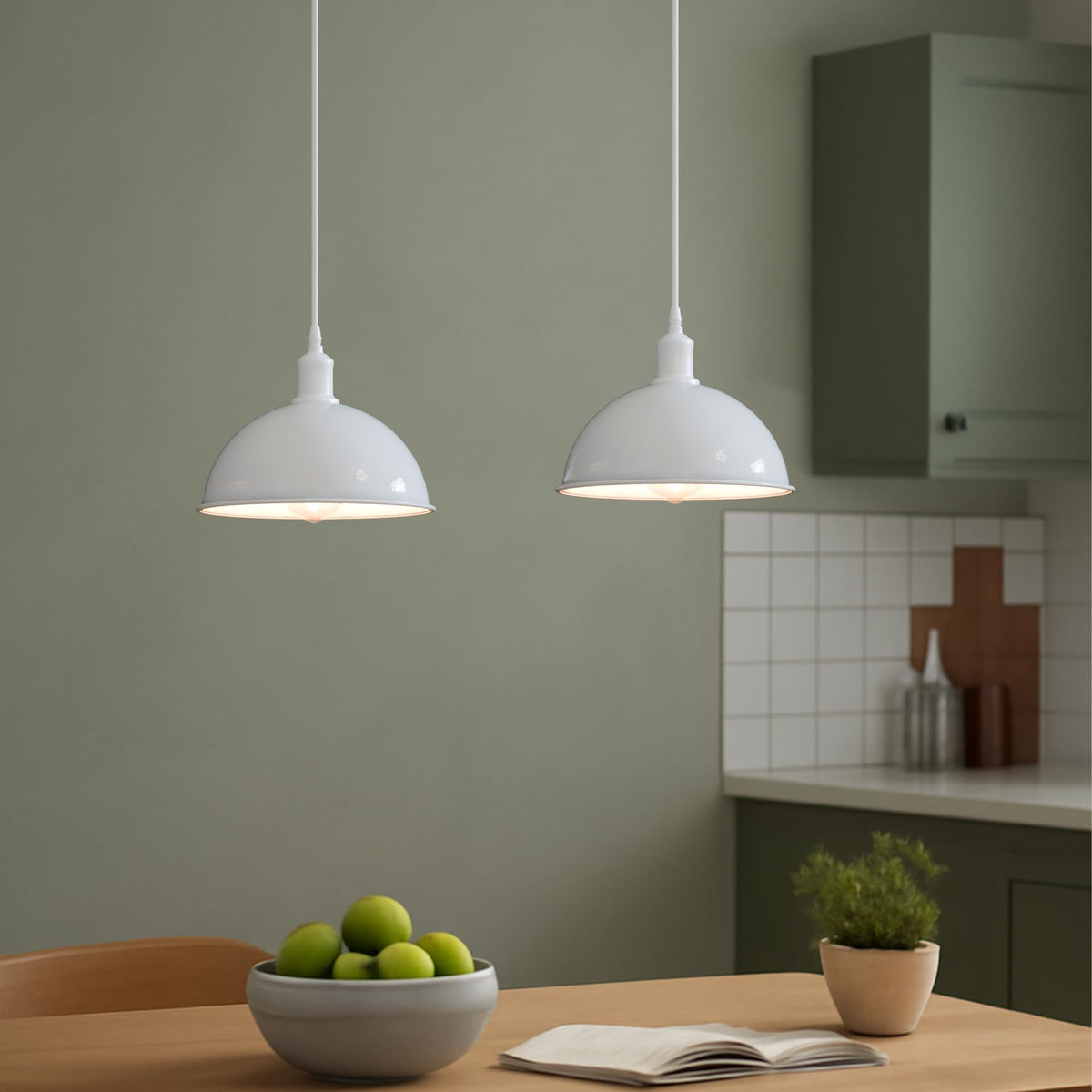 2 Light Dome Bar Pendant – White Shades, 40 cm Black Bar, E27 - photo 5