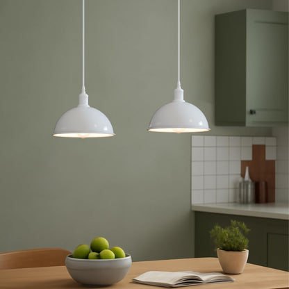 2 Light Dome Bar Pendant – White Shades, 40 cm Black Bar, E27 - photo 5