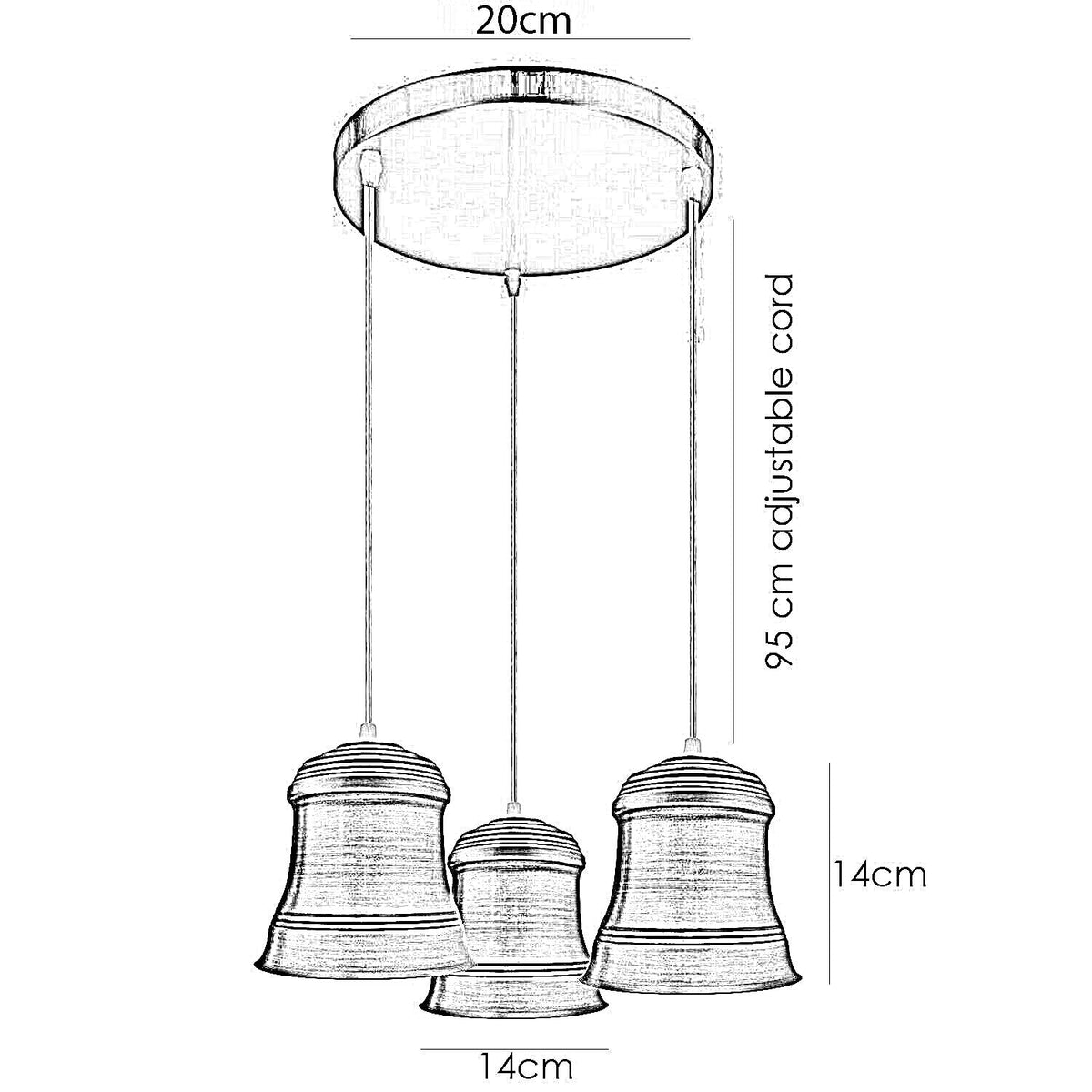 3 Light Bell Cascade Pendant – Brass, Rose Gold or Satin Nickel, E27 - photo 2