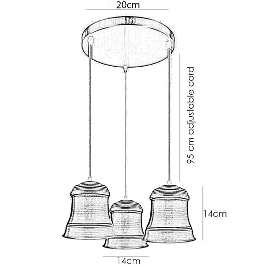 3 Light Bell Cascade Pendant – Brass, Rose Gold or Satin Nickel, E27 - photo 2