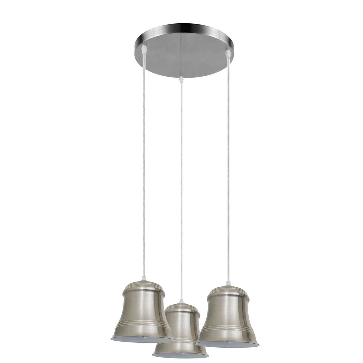 3 Light Bell Cascade Pendant – Brass, Rose Gold or Satin Nickel, E27 - Chrome, Bell 14 cm Satin Nickel, Without Bulb