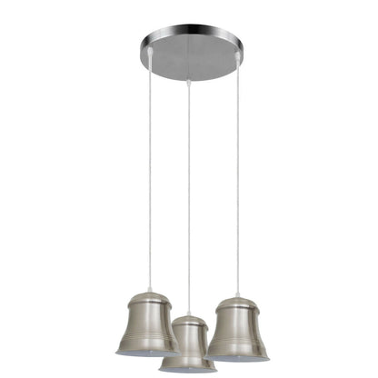 3 Light Bell Cascade Pendant – Brass, Rose Gold or Satin Nickel, E27 - Chrome, Bell 14 cm Satin Nickel, Without Bulb