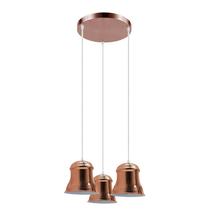 3 Light Bell Cascade Pendant – Brass, Rose Gold or Satin Nickel, E27 - Chrome, Bell 14 cm Rose Gold, Without Bulb