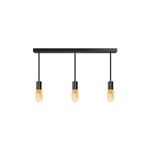 3-Light Ceiling Bar – Black, E27, Fixed Drops - Black, Three 15 cm, ST45 LED Bulb 4W