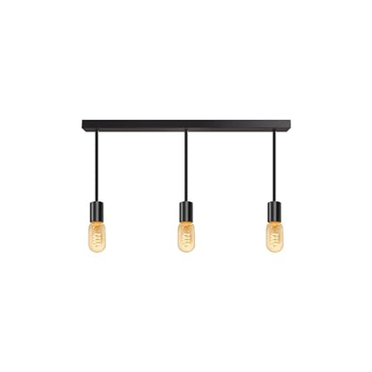 3-Light Ceiling Bar – Black, E27, Fixed Drops - Black, Three 15 cm, ST45 LED Bulb 4W