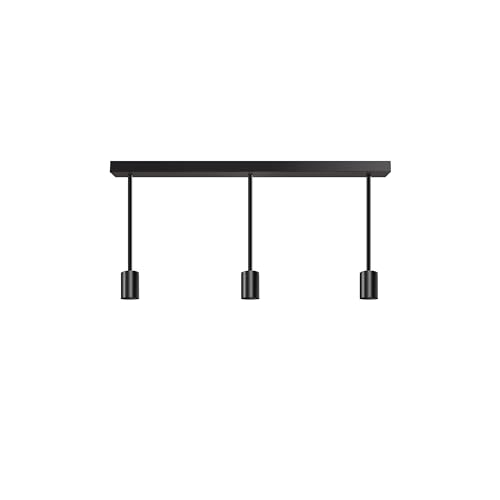 3 Light Ceiling Bar Pendant – Black, 50 cm Plate, E27 - Black, Equal Drops, Without Bulb