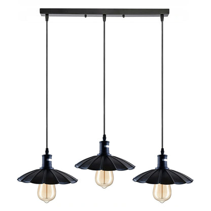 3-Light Pendant – Flat Cone, Small Cone or Diamond Cage Shades, E27 - Black, Lounge 22 cm Black 500 mm Rose, Without Bulb