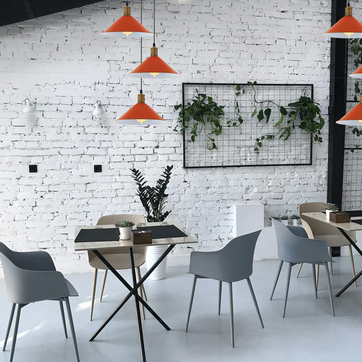 3-Light Pendant – Flat Cone, Small Cone or Diamond Cage Shades, E27 - Yellow Brass, Flat Cone 22 cm Orange 200 mm Rose, Without Bulb