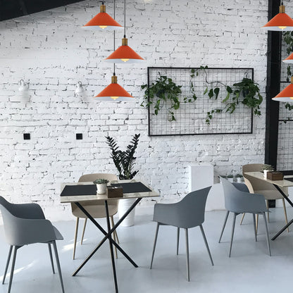 3-Light Pendant – Flat Cone, Small Cone or Diamond Cage Shades, E27 - Yellow Brass, Flat Cone 22 cm Orange 200 mm Rose, Without Bulb