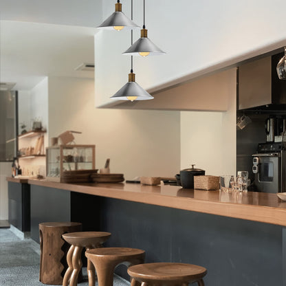 3-Light Pendant – Flat Cone, Small Cone or Diamond Cage Shades, E27 - Yellow Brass, Flat Cone 22 cm Satin Nickel 200 mm Rose, Without Bulb