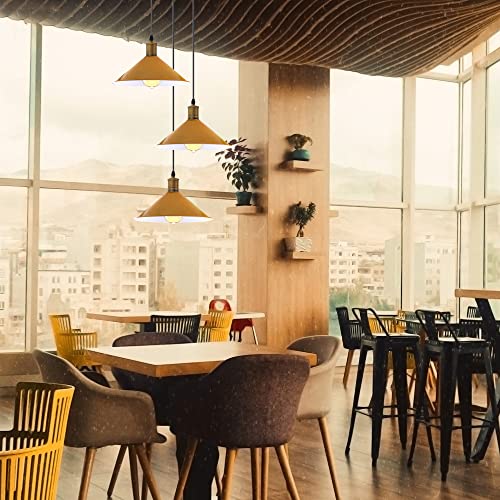 3-Light Pendant – Flat Cone, Small Cone or Diamond Cage Shades, E27 - Yellow Brass, Flat Cone 22 cm Yellow 200 mm Rose, Without Bulb