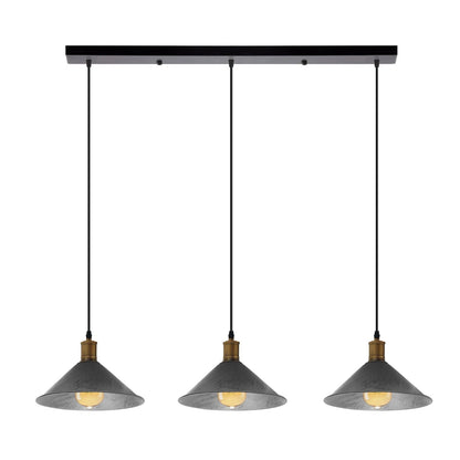 3-Light Pendant – Flat Cone, Small Cone or Diamond Cage Shades, E27 - Yellow Brass, Flat Cone 22 cm Brushed Silver 500 mm Rose, Without Bulb