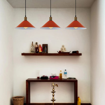 3-Light Pendant – Flat Cone, Small Cone or Diamond Cage Shades, E27 - Yellow Brass, Flat Cone 22 cm Orange 500 mm Rose, Without Bulb