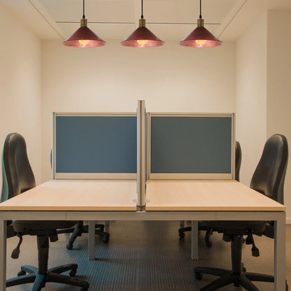 3-Light Pendant – Flat Cone, Small Cone or Diamond Cage Shades, E27 - Yellow Brass, Flat Cone 22 cm Rustic Red 500 mm Rose, Without Bulb