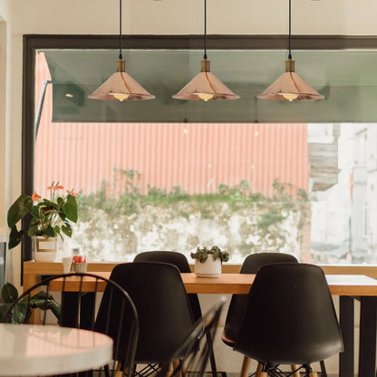 3-Light Pendant – Flat Cone, Small Cone or Diamond Cage Shades, E27 - Yellow Brass, Small Cone 22 cm Rose Gold 500 mm Rose, Without Bulb