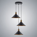 3-Light Pendant – Flat Cone, Small Cone or Diamond Cage Shades, E27 - Yellow Brass, Flat Cone 22 cm Black & Gold 200 mm Rose, Without Bulb