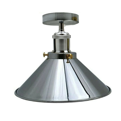 Flush Mount Cone Ceiling Light 22 cm – E27, 20 Shade Colours - Chrome, Flat Cone 22 cm Chrome, Without Bulb