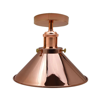 Flush Mount Cone Ceiling Light 22 cm – E27, 20 Shade Colours - Rose Gold, Flat Cone 22 cm Rose Gold Shade Ring, Without Bulb