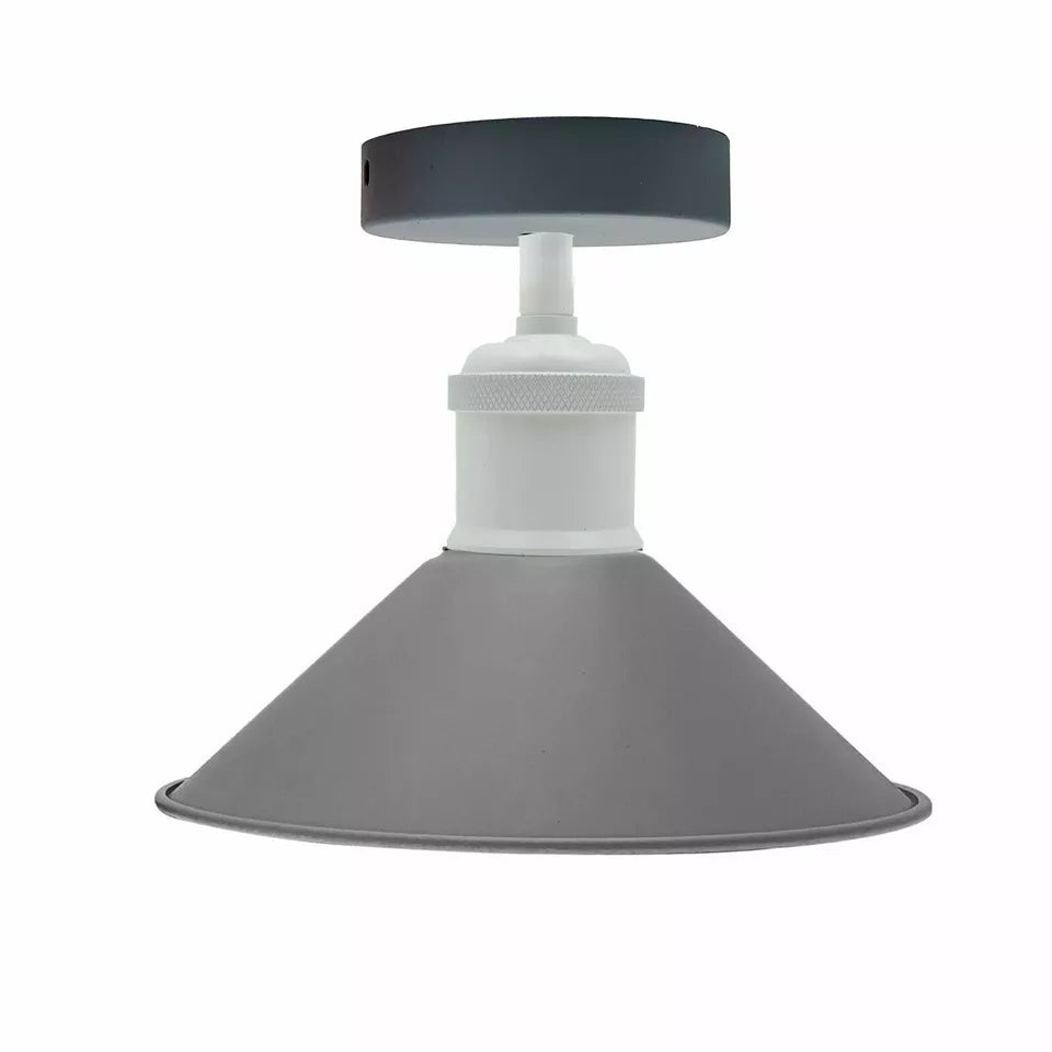 Flush Mount Cone Ceiling Light 22 cm – E27, 20 Shade Colours - White, Flat Cone 22 cm Grey, Without Bulb