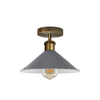 Flush Mount Cone Ceiling Light 22 cm – E27, 20 Shade Colours - Yellow Brass, Flat Cone 22 cm Grey, Without Bulb