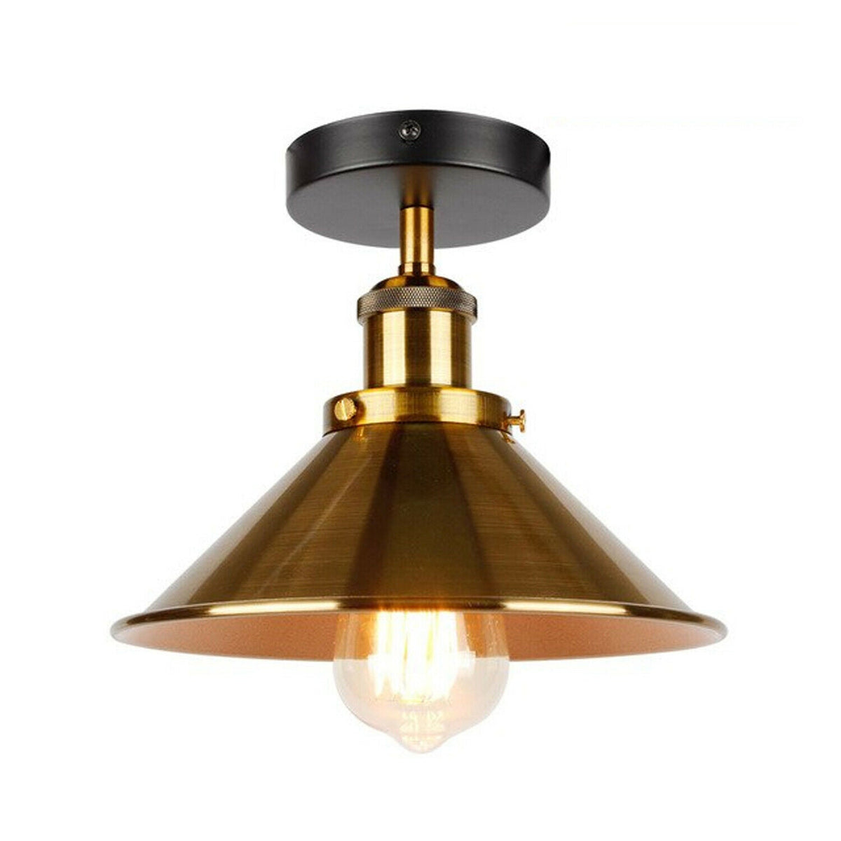Flush Mount Cone Ceiling Light 22 cm – E27, 20 Shade Colours - Yellow Brass, Flat Cone 22 cm Yellow Brass, Without Bulb