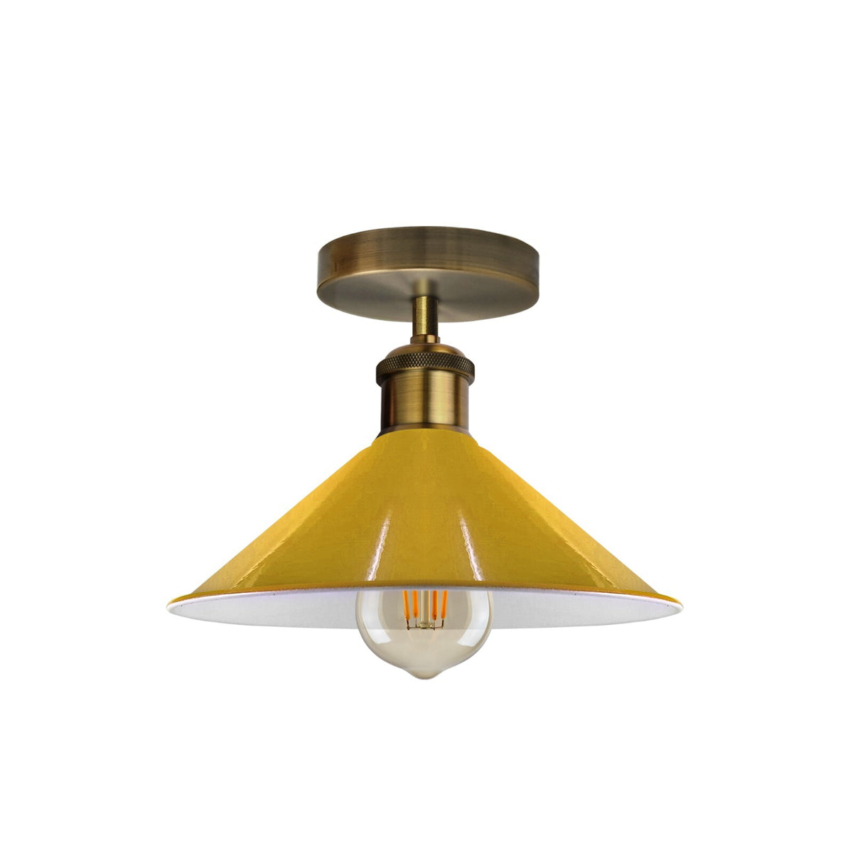 Flush Mount Cone Ceiling Light 22 cm – E27, 20 Shade Colours - Yellow Brass, Flat Cone 22 cm Yellow, Without Bulb