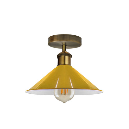 Flush Mount Cone Ceiling Light 22 cm – E27, 20 Shade Colours - Yellow Brass, Flat Cone 22 cm Yellow, Without Bulb